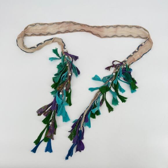 Chan Luu Silk Scarf Belt Multicolor Boho Fringe Wrap Choker Y2K Hippie Festival - Picture 1 of 10
